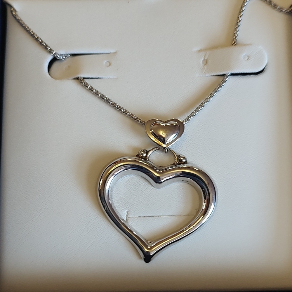 Open Heart Pendant Necklace in Sterling  Silver